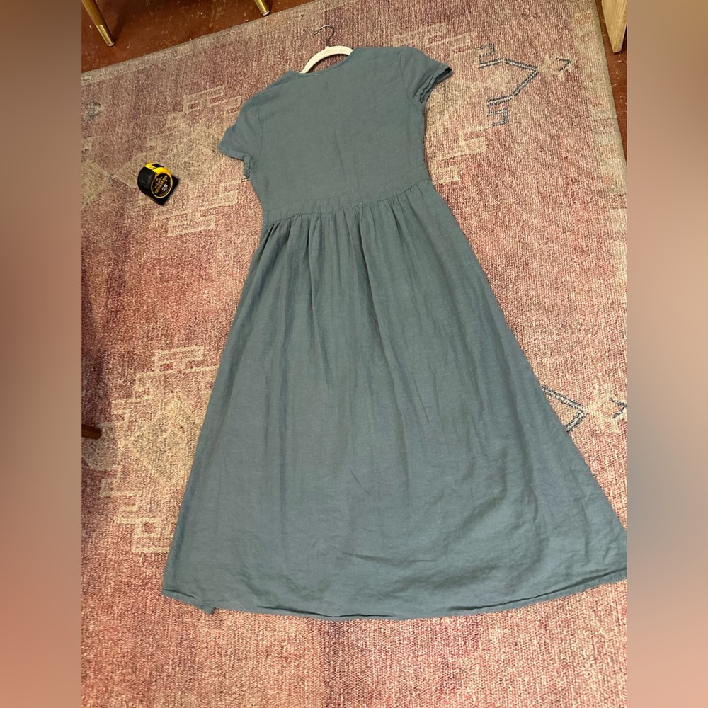Yuvita linen collared maxi wrap dress size medium in grey green - Picture 16 of 16